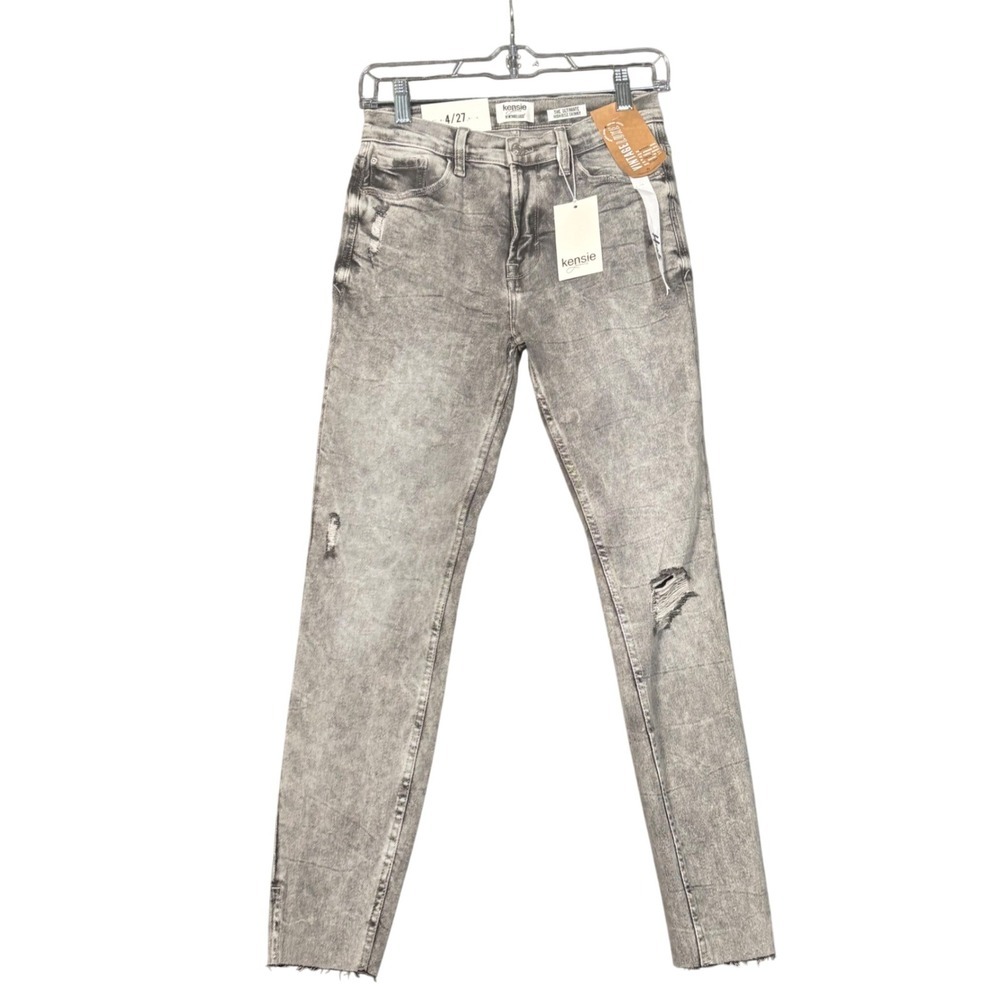 Kensie Jeans Grey Acid Wash High Rise Skinny Distressed Raw Hem Size 4/27